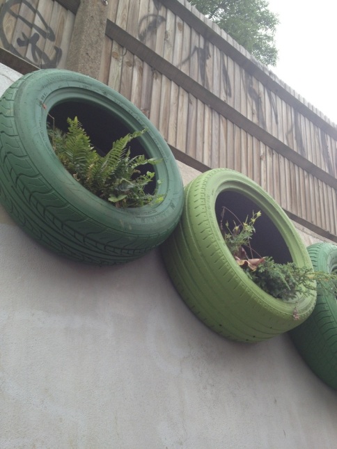 Tyre gardens up close